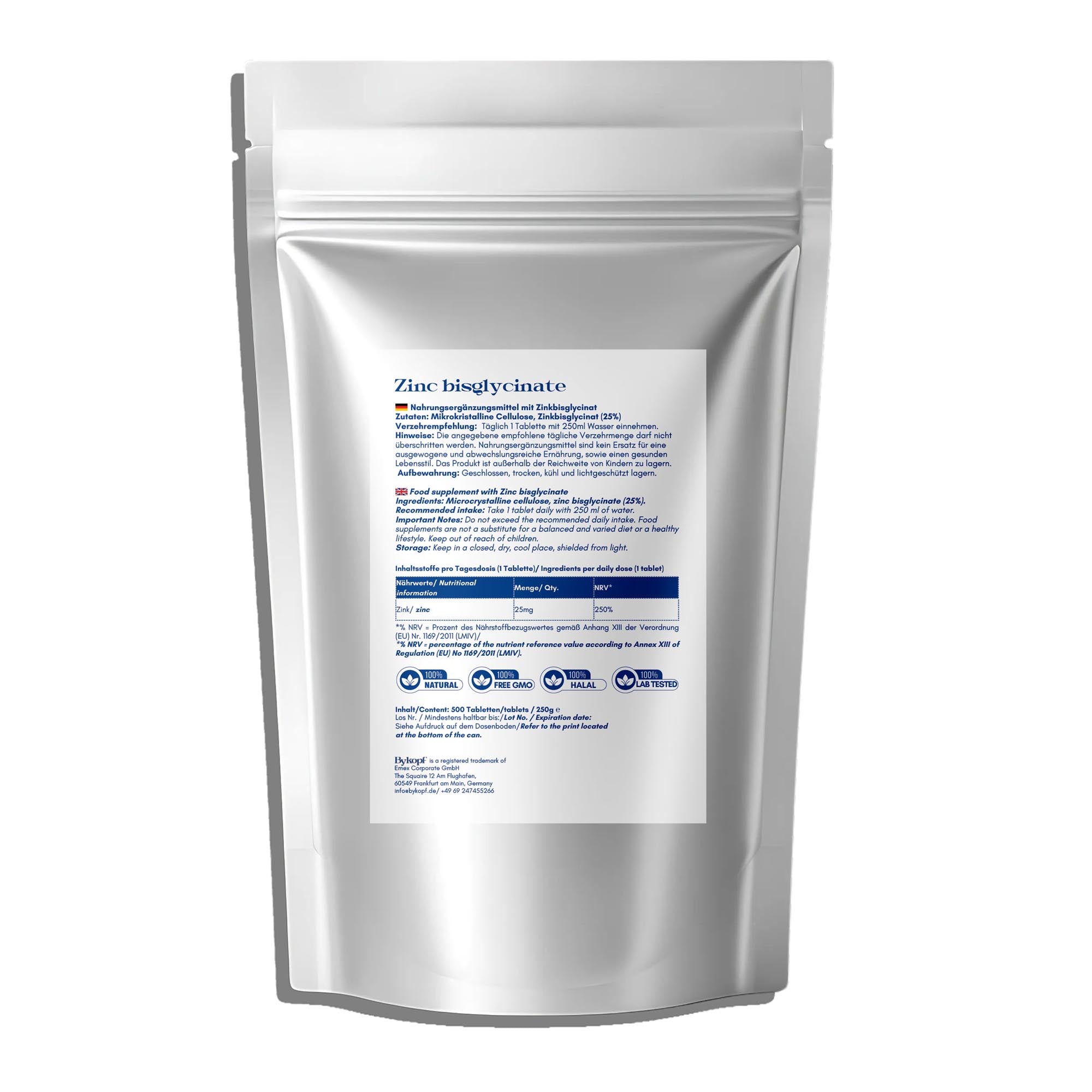 25mg Zink Bisglycinat - 500 Tabletten